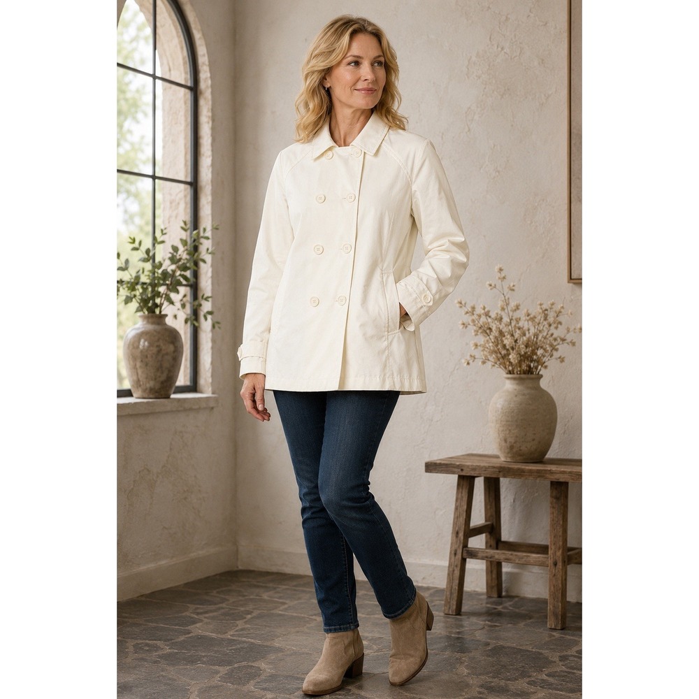 Linea by Louis Dell'Olio Women's XL Ivory Double Breasted Lined Jacket Coat
